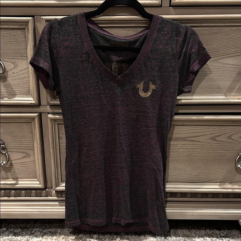 True Religion Women's Dark Purple V-Neck Tee